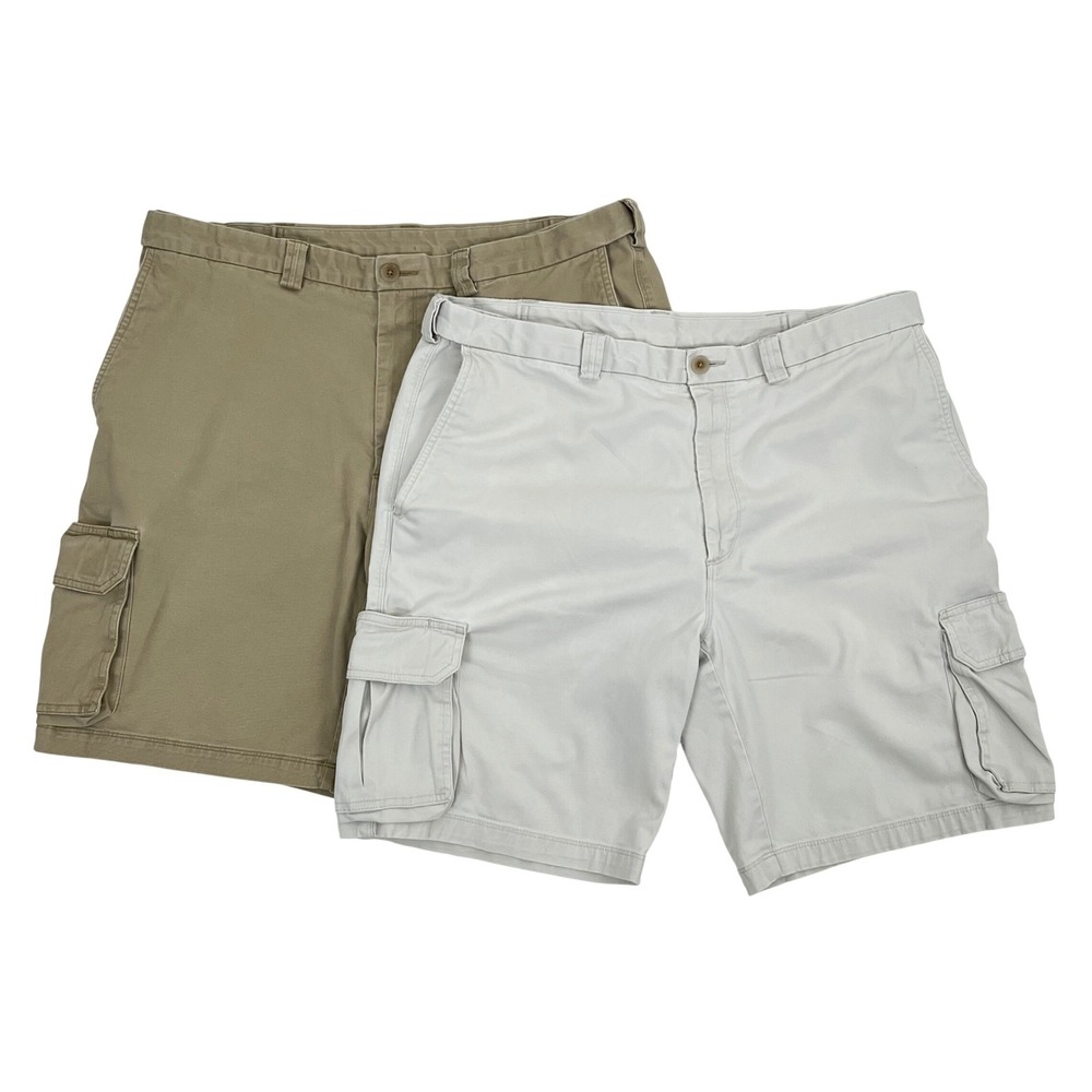 Haggar 2 Pair Bundle Mens Cargo Shorts 40 Khaki Stone Expandable Stretch Utility